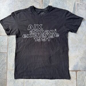 Y2K Armani Exchange 1991 Embroidered‎ Logo Tee Size Small Black
